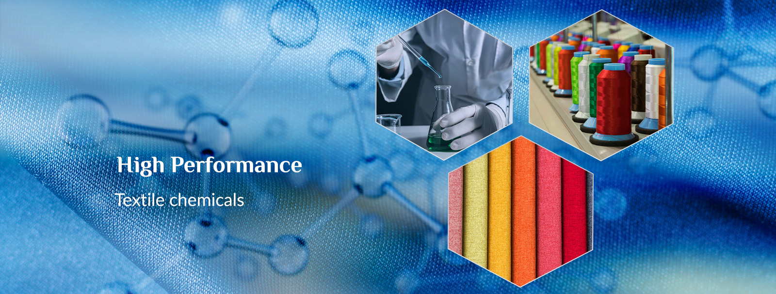 Laboratory pipette, dyed yarn cones and fabric swatches — high performance textile chemicals